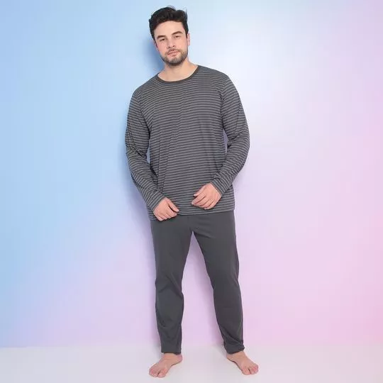 Pijama Listrado- Cinza Escuro & Cinza- Bela Notte Pijamas