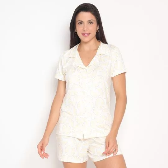 Short Doll Limões - Off White & Amarelo Claro - Bela Notte Pijamas