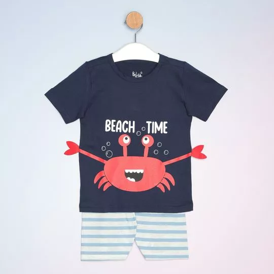 Pijama Beach Time Com Linho- Azul Marinho & Azul Claro- Bela Notte Pijamas