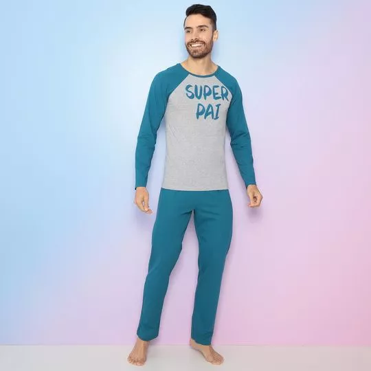 Pijama Super Pai- Cinza & Azul Escuro- Bela Notte Pijamas