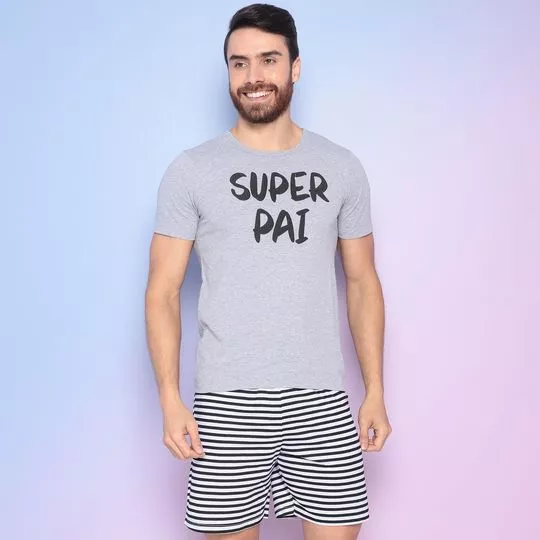 Pijama Super Pai- Cinza Claro & Preto- Bela Notte Pijamas