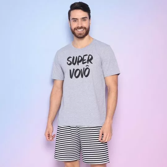 Pijama Super Vovô- Cinza Claro & Preto- Bela Notte Pijamas