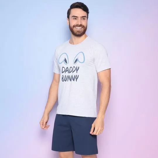 Pijama Daddy Bunny- Cinza Claro & Azul Marinho- Bela Notte Pijamas