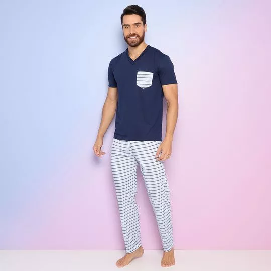 Pijama Listrado- Azul Marinho & Azul Claro- Zulai