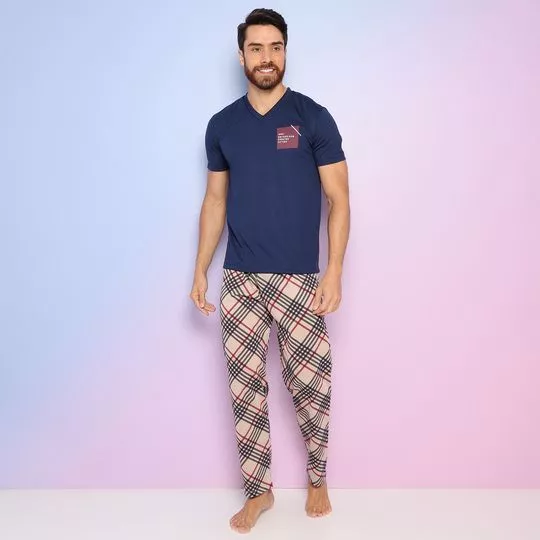 Pijama Xadrez- Azul Marinho & Bege Claro- Zulai