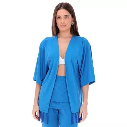 Kimono Com Franjas- Azul