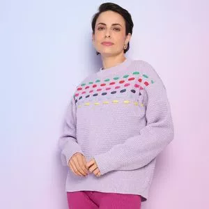 Suéter Em Tricô<BR>- Lilás & Rosa