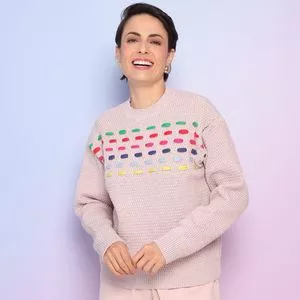 Suéter Em Tricô<BR>- Rosa Claro & Azul Escuro