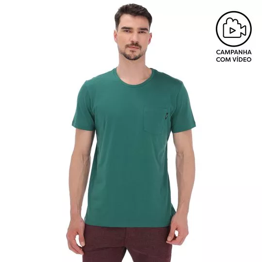 Camiseta Com Bolso- Verde Escuro- Colcci