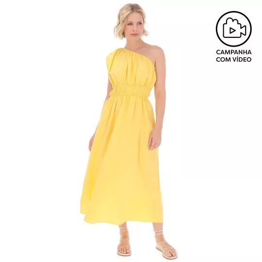 Vestido Midi Ombro Único- Amarelo- Colcci