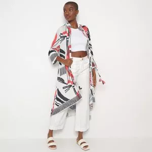 Kimono Com Amarração<BR>- Branco & Preto
