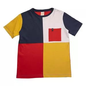 Camiseta Com Recortes<BR>- Azul Marinho & Vermelha