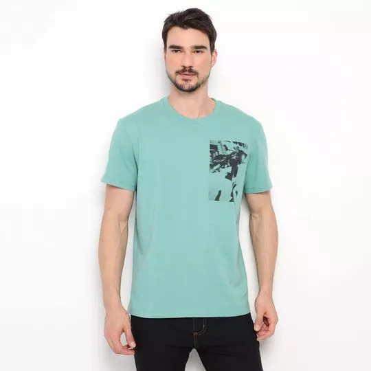 Camiseta Skate- Verde Água & Preta- Colcci