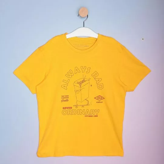 Camiseta Com Inscrições- Amarela & Vermelha- Colcci