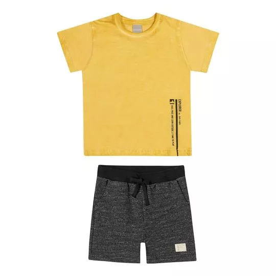 Conjunto De Camiseta & Bermuda Em Mescla- Amarelo & Preto- Colorittá