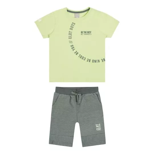 Conjunto De Camiseta Com Inscrições & Bermuda- Verde Claro & Verde- Colorittá