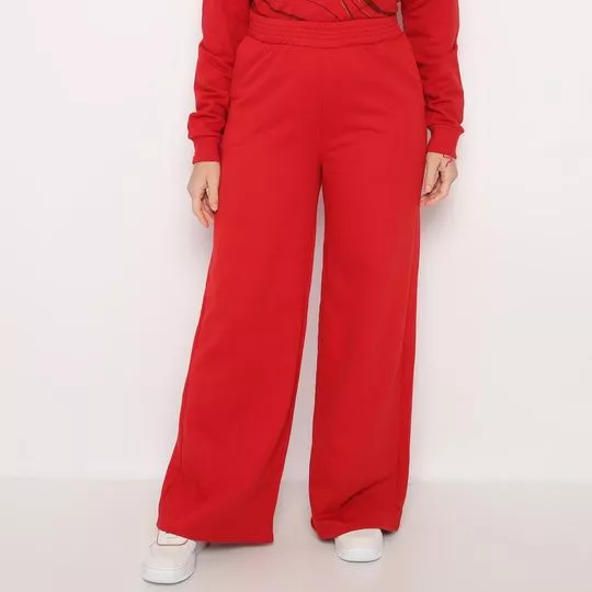 Calça Pantalona Com Recortes- Vermelha- Cativa