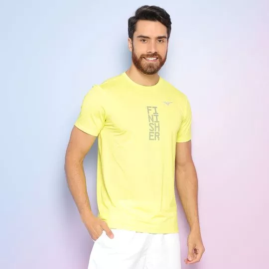 Camiseta Com Inscrições- Amarelo Claro & Azul- Mizuno