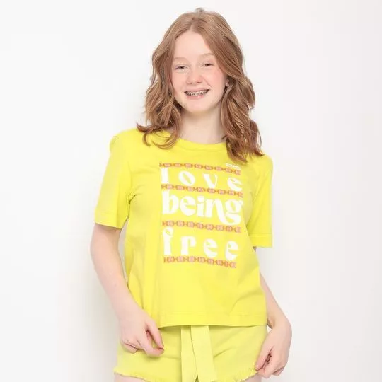 Camiseta Com Inscrição - Amarela & Branca - Colcci