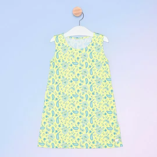 Vestido Infantil Floral- Amarelo & Azul