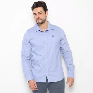 Camisa Com Bordado<BR>- Azul Claro & Azul Marinho