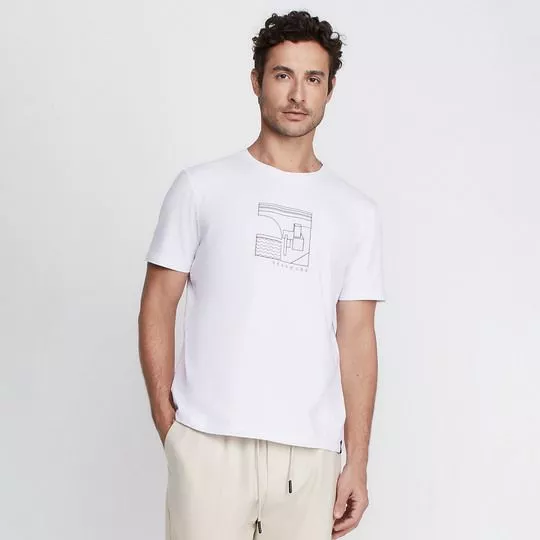 Camiseta Geométrica Com Inscrição- Branca
