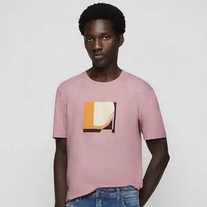 Camiseta Abstrata<BR>- Rosa Claro & Amarela