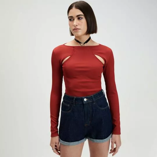 Blusa Canelada Com Vazados- Vermelha- My Favorite Things