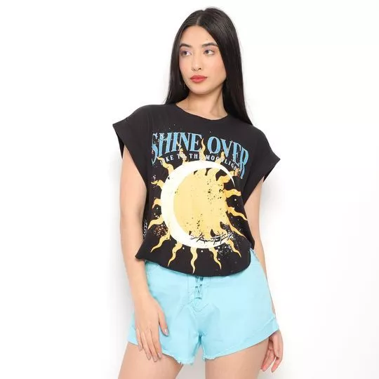 Camiseta Shine Over Com Correntes- Preta & Amarela- My Favorite Things