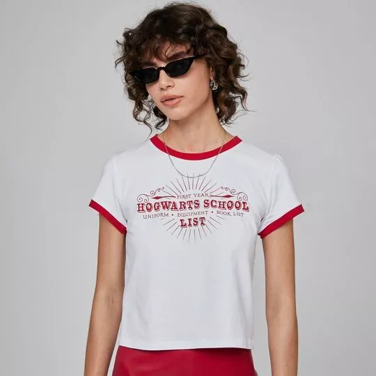 Camiseta Hogwarts School- Branca & Vermelha
