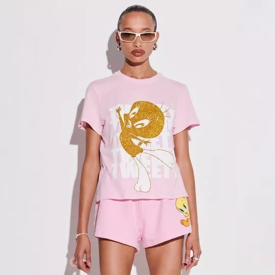 Camiseta Piu-Piu®- Rosa Claro & Dourada- My Favorite Things