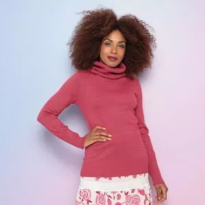 Suéter Em Tricô Com Fios Metalizados<BR>- Rosa