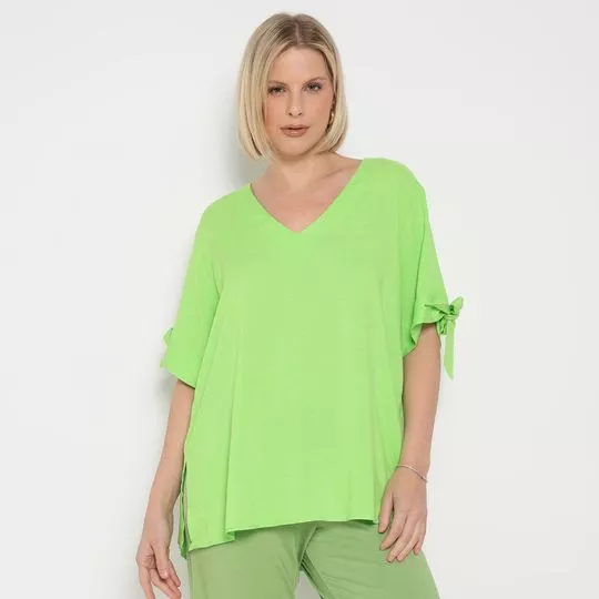 Blusa Com Recortes- Verde- Mirasul