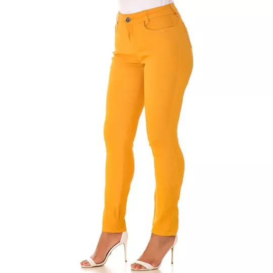Calça Skinny Com Bolsos- Amarelo Escuro- Zait Jeans