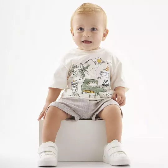 Conjunto De Camiseta Safari & Bermuda- Off White & Taupe- Up Baby