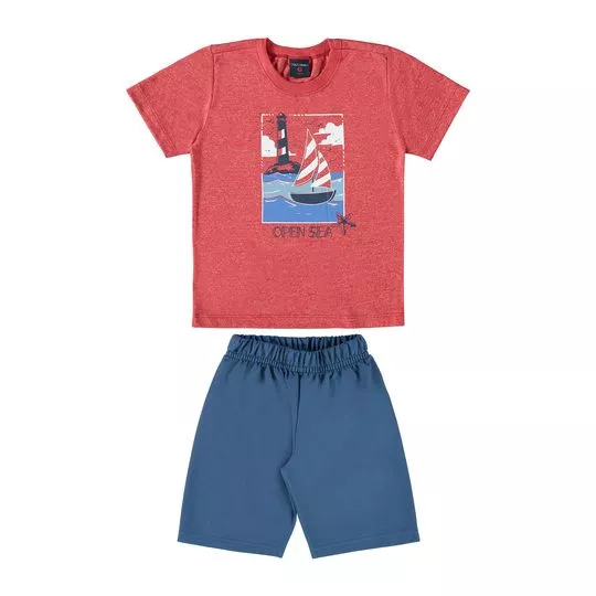 Conjunto De Camiseta Barco & Bermuda- Vermelho & Azul Escuro- Guloseima