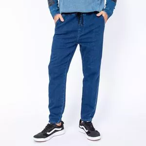 Calça Jeans Skinny Com Amarração<BR>- Azul Escuro