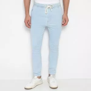Calça Jeans Skinny Com Amarração<BR>- Azul Claro