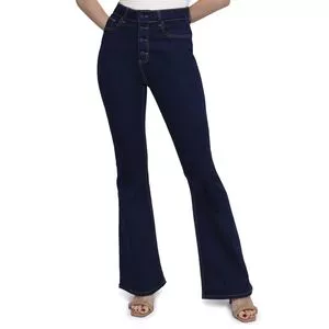 Calça Jeans Flare Com Botões<BR>- Azul escuro