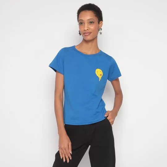 Camiseta Emoji- Azul Escuro & Amarela