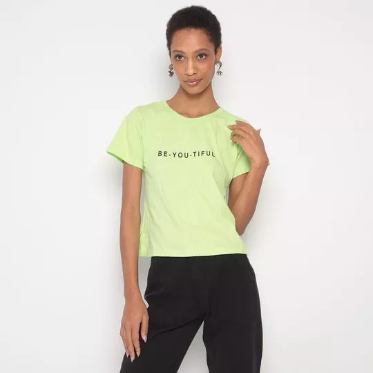 Camiseta Com Inscrição- Verde Claro & Preta