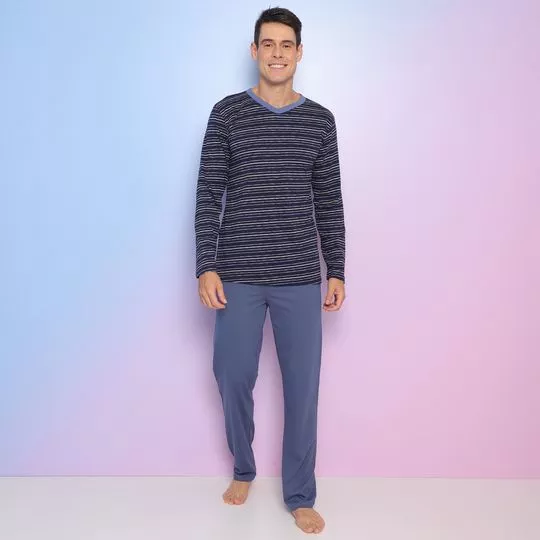 Pijama Listrado- Azul Marinho & Azul