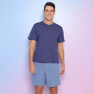 Pijama Listrado<BR>- Azul Marinho & Azul