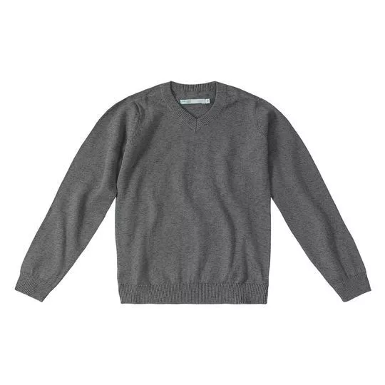 Suéter Em Tricô- Cinza Escuro- Malwee