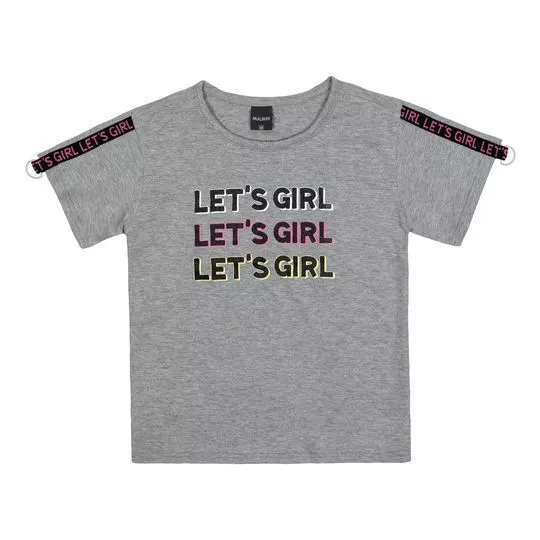 Camiseta Let's Girl- Cinza & Preta- Malwee Infantil