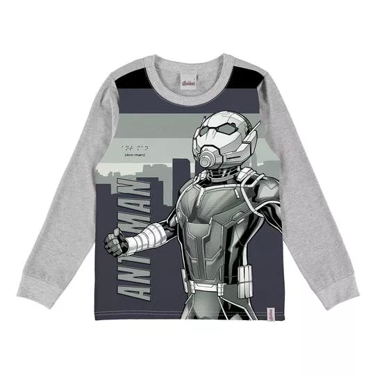 Camiseta Homem-Formiga®- Cinza & Cinza Escuro- Malwee Infantil