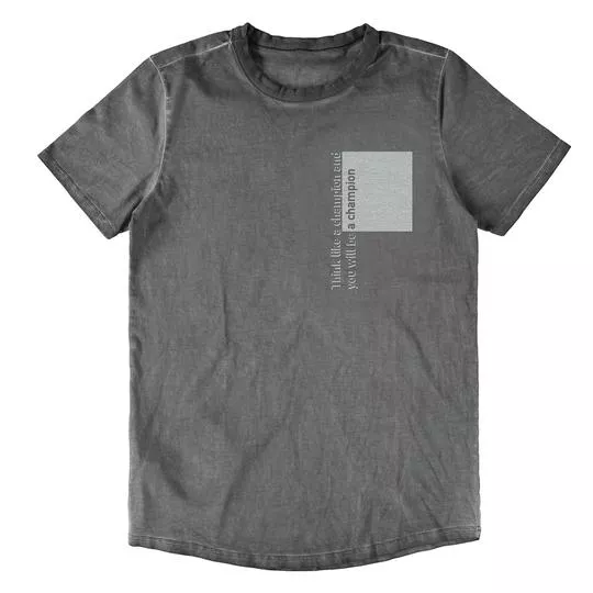 Camiseta Estonada Com Inscrições- Cinza Escuro & Cinza Claro- Malwee