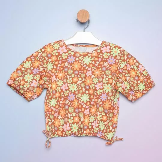 Cropped Floral- Marrom & Verde Claro- Malwee