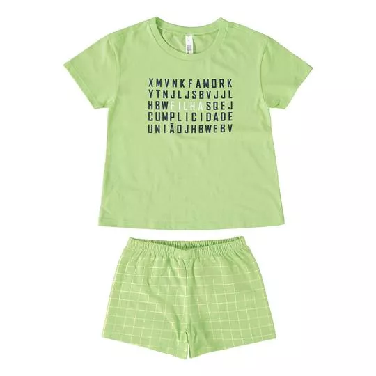 Pijama Com Inscrição- Verde & Off White- Malwee