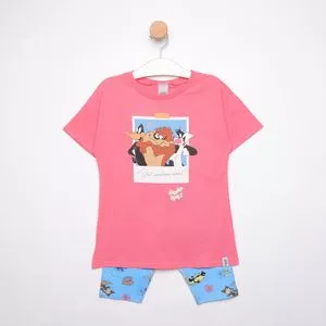 Conjunto De Camiseta & Bermuda Looney Tunes®<BR>- Rosa & Azul Claro<BR>- Malwee